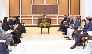Iranian Minister for Transport Ms. Farzaneh Sadegh meeting with Federal Minister for Communications Abdul Aleem Khan & Federal Ministers Hanif Abbasi, Jam Kamal and Junaid Anwaar