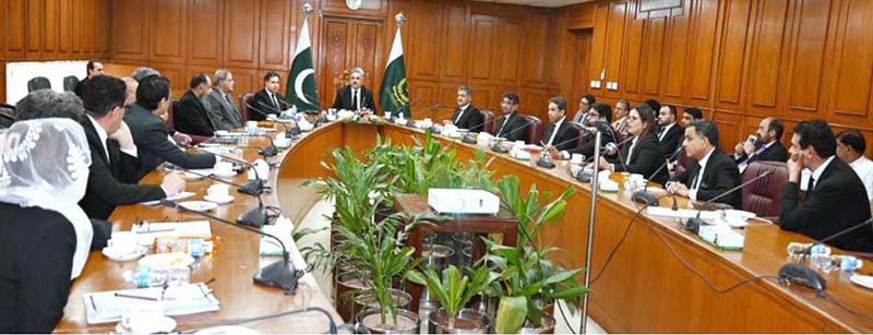 Honorable the Chief Justice of Pakistan and Honorable Justice Miangul Hassan Aurangzeb in a meeting with Representatives of the Bar Councils at the launch event of E-Course for Law Professionals-2026 at Supreme Court of Pakistan
