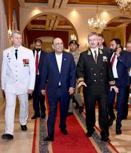 President Asif Ali Zardari shaking hands with Ambassador Albert P. Khorev of the Russian Federation at a reception held to mark the National Day of the Russian Federation.