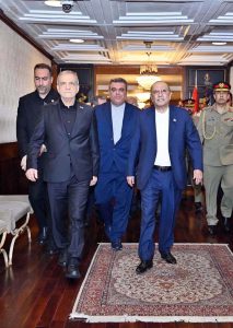 President Asif Ali Zardari welcoming President of the Islamic Republic of Iran, Dr. Masoud Pezeshkian upon his arrival at Aiwan-e-Sadr.