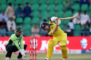 Australian batsman Josh Inglis is clean bowled by Arafat Minhas after the ball strikes the stumps during the second One Day International (ODI) at Gaddafi Stadium.