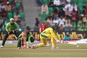 Spectators enjoying during the third one-day international (ODI) cricket match between Australia and Pakistan at Gaddafi Stadium.