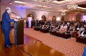 President Asif Ali Zardari addressing a reception held to mark the National Day of the Russian Federation.