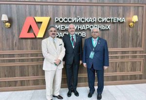 Honorable Chief Justice of Pakistan Mr. Justice Yahya Afridi in a photo with Honorable Mr. Justice Amin-ud-Din Khan, Chief Justice Federal Constitutional Court of Pakistan and H.E. Faisal Niaz Tirmizi, Ambassador of the Islamic Republic of Pakistan to the Russian Federation during the 14th St. Petersburg International Legal Forum (SPILF), held from 24-26 June 2026 in St. Petersburg, Russian Federation
