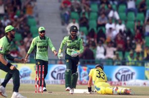Spectators enjoying during the third one-day international (ODI) cricket match between Australia and Pakistan at Gaddafi Stadium.