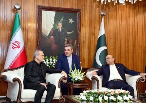 President Asif Ali Zardari in a meeting with President of the Islamic Republic of Iran, Dr. Masoud Pezeshkian, at Aiwan-e-Sadr.