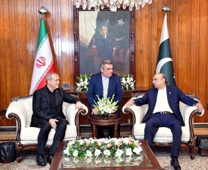 President Asif Ali Zardari in a meeting with President of the Islamic Republic of Iran, Dr. Masoud Pezeshkian, at Aiwan-e-Sadr.