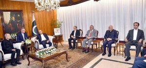 President Asif Ali Zardari in a meeting with President of the Islamic Republic of Iran, Dr. Masoud Pezeshkian, at Aiwan-e-Sadr.