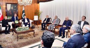 President Asif Ali Zardari in a meeting with President of the Islamic Republic of Iran, Dr. Masoud Pezeshkian, at Aiwan-e-Sadr.