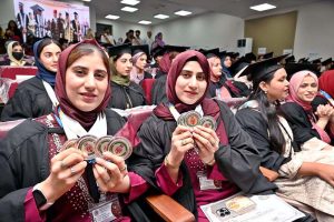 Newly graduated doctors display their medals during the second convocation of Sargodha Medical College