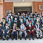Advisor to the Chief Minister on Health Major General (Retd) Professor Dr. Azhar Mahmood Kiani, Vice Chancellor Professor Dr. Muhammad Ayaz pose for a group photo with graduate students and staff members during the second convocation of Sargodha Medical College