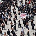 A large number of mourners attending a procession on 10th of the Holy Month of Muharram-ul-Harram. Muharram-ul-Harram is the first month of the Islamic calendar known as the mourning month in remembrance of the martyrdom (Shahadat) of Hazrat Imam Hussain (RA), the grandson of the Holy Prophet Muhammad (PBUH)