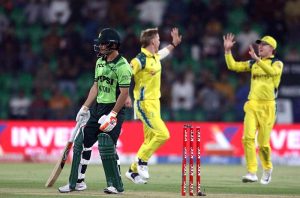 Pakistani batsman Ghazi Ghori plays a shot during the second One-Day International (ODI) cricket match between Pakistan and Australia at Gaddafi Stadium.