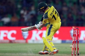 Australian batsman Oliver Peake bowled by Haris Rauf during the second One-Day International (ODI) cricket match between Pakistan and Australia at Gaddafi Stadium.