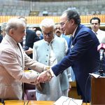 Prime Minister Muhammad Shehbaz Sharif meets with the Parliamentarians during the budget session of the National Assembly