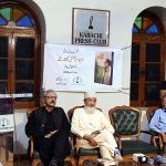 Sindh Governor Nihal Hashmi addresses the launch ceremony of Dr. Fayaz Alam's book "Hum Kam Ki Isha Samajhtay Thay" at the Karachi Press Club