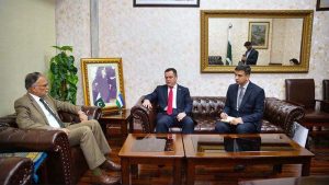 Federal Minister for Planning, Development & Special Initiatives, Ahsan Iqbal, in a meeting with Ambassador of the Republic of Uzbekistan to Pakistan, H.E. Alisher Tukhtaev.