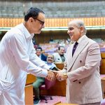 Prime Minister Muhammad Shehbaz Sharif meets with the Parliamentarians during the budget session of the National Assembly