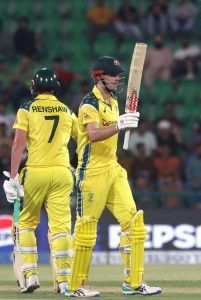 Australian batsman Oliver Peake bowled by Haris Rauf during the second One-Day International (ODI) cricket match between Pakistan and Australia at Gaddafi Stadium.