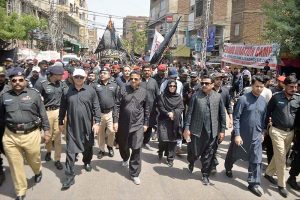 Sindh Provincial Minister for Home Affairs Zia Lanjar addressing to media persons at Station Road on 10th of Holy Month of Muharram-ul-Harram