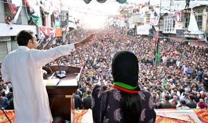 Chairman Pakistan Peoples Party Bilawal Bhutto Zardari addressing an election rally in Skardu district of Gilgit-Baltistan.