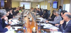 Federal Minister for Finance and Revenue, Senator Muhammad Aurangzeb chairing a meeting of the Economic Coordination Committee (ECC) at the Finance Division.