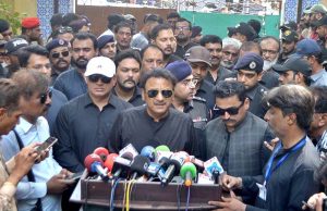 Sindh Provincial Minister for Home Affairs Zia Lanjar addressing to media persons at Station Road on 10th of Holy Month of Muharram-ul-Harram