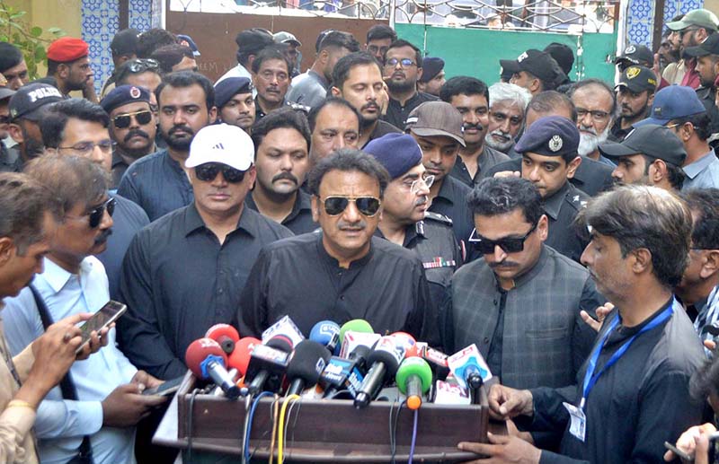 Sindh Provincial Minister for Home Affairs Zia Lanjar addressing to media persons at Station Road on 10th of Holy Month of Muharram-ul-Harram