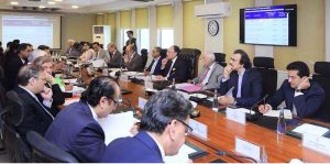 Federal Minister for Finance and Revenue, Senator Muhammad Aurangzeb chairing a meeting of the Economic Coordination Committee (ECC) at the Finance Division.