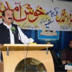 Chairman Prime Minister’s (PM) Youth Program Rana Mashhood Ahmed Khan is addressing the during visit Jamia Salfia