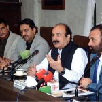 Chairman Prime Minister’s (PM) Youth Program Rana Mashhood Ahmed Khan is addressing the business community during a meeting at Faisalabad Chamber of Commerce & Industry (FCCI)
