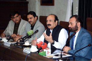 Chairman Prime Minister’s (PM) Youth Program Rana Mashhood Ahmed Khan is addressing the business community during a meeting at Faisalabad Chamber of Commerce & Industry (FCCI)