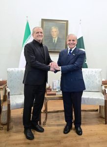 Prime Minister Muhammad Shehbaz Sharif and President of Iran Dr. Masoud Pezeshkian meet in Islamabad.