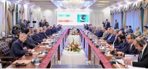 Prime Minister Muhammad Shehbaz Sharif and President of Iran Dr. Masoud Pezeshkian in delegation level talks.
