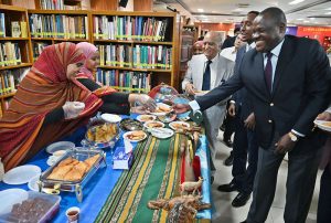 The Ambassador of Somalia to Pakistan, Sheikhnur Mohamed Hassan, visits a stall at an exhibition organized by the Embassy of Somalia in Pakistan during a ceremony to celebrate Somalia’s Independence Day at the Institute of Strategic Studies (ISSI).