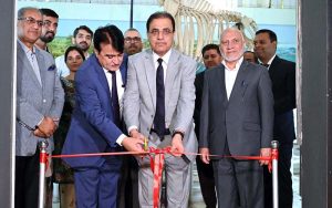 Federal Secretary Ministry of Science & Technology Engr. Sajid Baloch and Chairman SUPARCO Muhammad Yousaf Khan cutting ribbon to inaugurate Space Gallery project developed by SUPARCO at Pakistan Museum of Natural History.