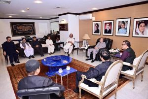 President Asif Ali Zardari in a meeting with a delegation of Balochistan provincial ministers at Bilawal House.