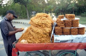 A vendor displays traditional (dal pod) to attract customers.