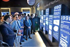 Federal Secretary Ministry of Science & Technology Engr. Sajid Baloch and Chairman SUPARCO Muhammad Yousaf Khan cutting ribbon to inaugurate Space Gallery project developed by SUPARCO at Pakistan Museum of Natural History.
