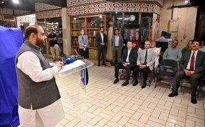 Federal Minister for National Heritage & Culture, Aurangzeb Khan Khichi addressing the ceremony of launches the Liberty Bell display at Lok Virsa Museum.