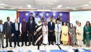 The Ambassador of Somalia to Pakistan, Sheikhnur Mohamed Hassan, visits a stall at an exhibition organized by the Embassy of Somalia in Pakistan during a ceremony to celebrate Somalia’s Independence Day at the Institute of Strategic Studies (ISSI).