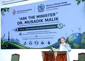 Federal Minister for Climate Change and Environmental Coordination Dr. Musadik Malik participated in an interactive session with the Probationary Officers of the 54th Common at the Civil Services Academy.