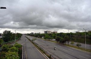An attractive view of thick clouds hovering over the skies of the Federal Capital.