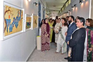 President Faisalabad Chamber of Commerce & Industry (FCCI) Farooq Yousaf Sheikh along with Vice Chancellor (VC) Prof. Dr. Kanwal Ameen (GCWUF) are visiting Degree Show exhibition 2026 organized by the Department of Art and Design at Government College Women University Faisalabad (GCWUF).