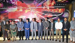 Federal Secretary Ministry of Science & Technology Engr. Sajid Baloch and Chairman SUPARCO Muhammad Yousaf Khan cutting ribbon to inaugurate Space Gallery project developed by SUPARCO at Pakistan Museum of Natural History.