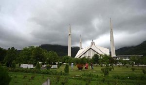 An attractive view of thick clouds hovering over the skies of the Federal Capital.