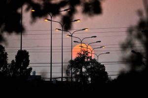 A mesmerizing view of the sunset over the skies of the city.