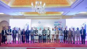 Federal Secretary Ministry of Federal Education and Professional Training Nadeem Mahbub addresses the National School Meal Conference 2026 organized by Allah Walay Foundation at a local hotel.