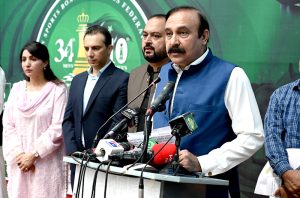 Federal Minister for Parliamentary Affairs, Dr. Tariq Fazal Chaudhry addresses the closing ceremony & prize distribution of the 34th National Men's & 10th National Women's Chess Championship 2026 at Rodham Hall, Pakistan Sports Complex.