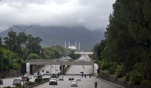 An attractive view of thick clouds hovering over the skies of the Federal Capital.